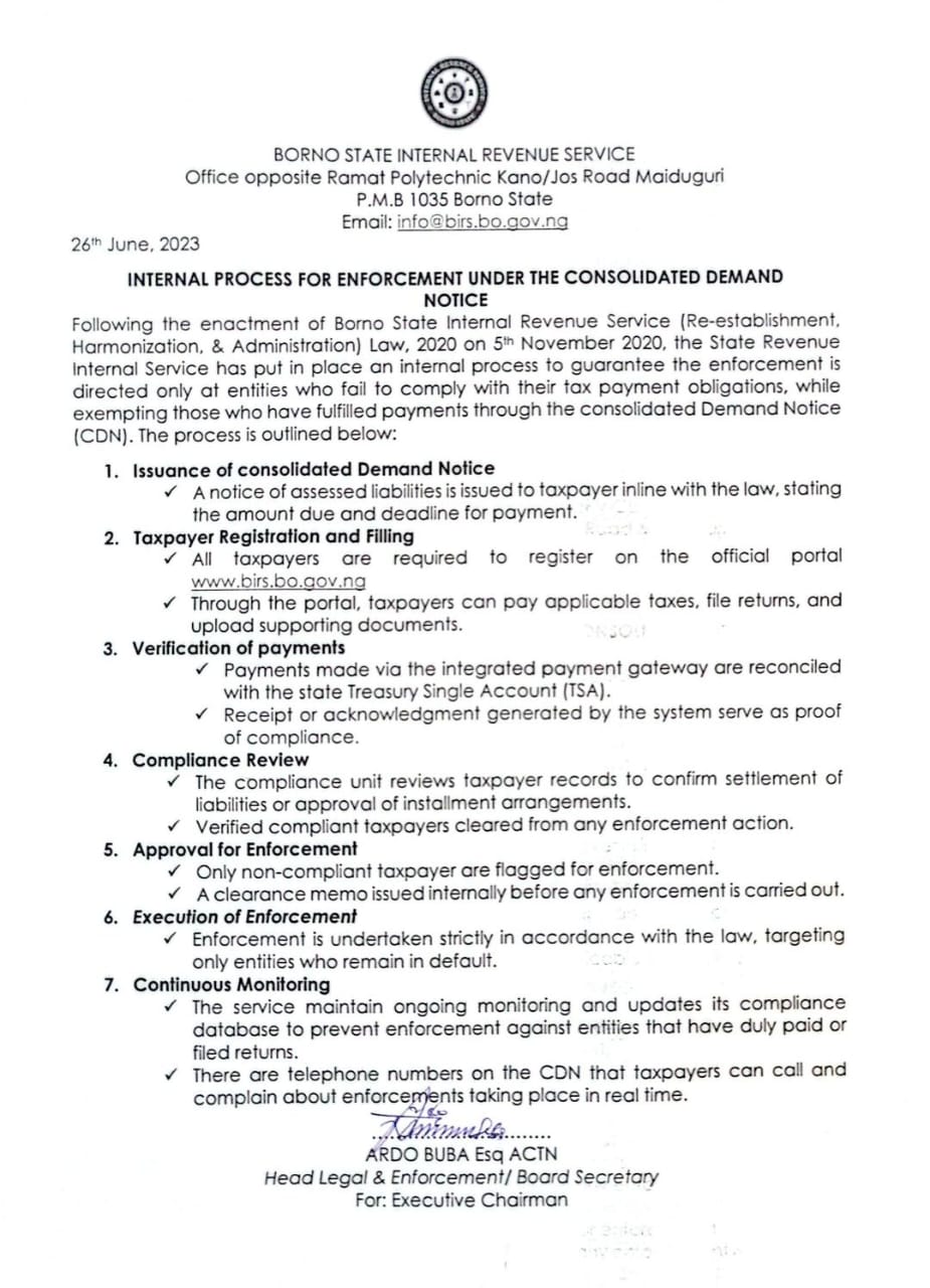 Internal Process for Enforcement under the Consolidated Demand Notice